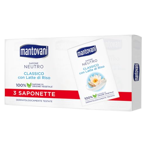 Mantovani Saponetta Neutra Classica Con Latte Di Riso. 1 Confezione Da 3 Pezzi, 90 Grammi X 3