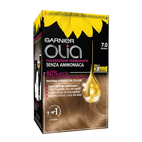 Garnier Olia Colorazione Permanente Senza Ammoniaca, Migliora Visibilmente La Qualità Dei Capelli, Copre Il 100% Dei Capelli Bianchi, 7.0 Biondo