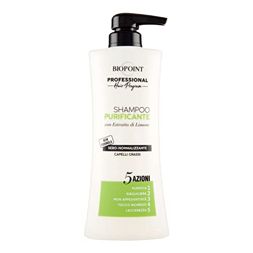 Biopoint Professional 5 Azioni Shampoo Purificante Sebo Normalizzante Per Capelli Grassi, 400 Ml