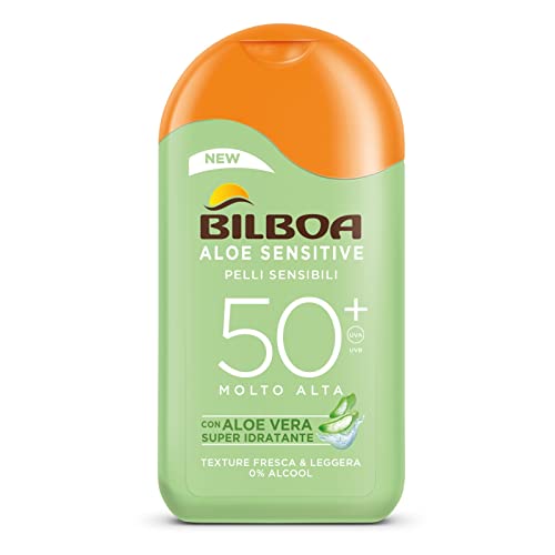 Bilboa Aloe Sensitive Spf 50+, Latte Solare Alta Per Pelli Sensibili, Formula Con Aloe Vera, Protegge E Idrata Le Pelli Sensibili, 200 Ml