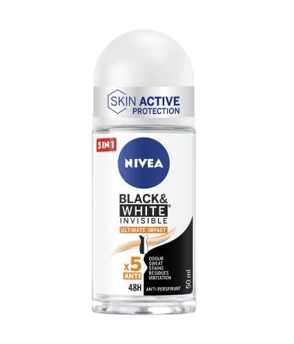 Nivea Black & White Black Invisible Ultimate Impact Roll On Deodorante Roll-On Da 50 Ml, Deodorante Antitraspirante 48H, Deodorante Profumato Che Rego