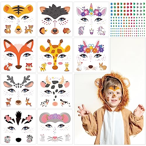 Tarome 10Pcs Animali Tatuaggi Temporanei Tatuaggi Temporanei Per Bambini Animale Tatuaggio Di Faccia Per Ragazza Adulti Festa Compleanno Sacchetti Reg