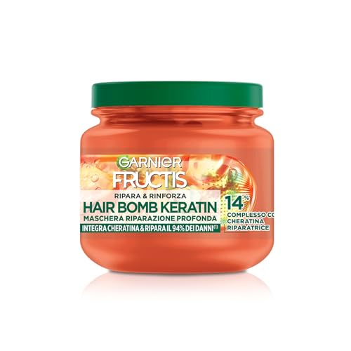 Garnier Fructis, Maschera Rimpolpante, Per Tutti I Capelli Danneggiati, Riparazione Profonda, Per Capelli Più Forti, Con Olio Di Marula E Cheratina, H