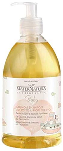 Maternatura, Bagno & Shampoo Baby Delicato Ai Fiori Di Lino, Doccia Shampoo Bambini E Neonati, Made In Italy - 500 Ml