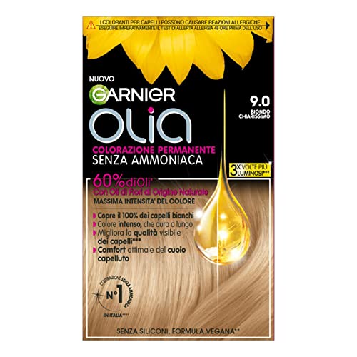 Garnier Olia Tinta Capelli, Colorazione Permanente Senza Ammoniaca Con Oli Di Fiore Di Origine Naturale, Formula Vegana, Biondo Chiarissimo