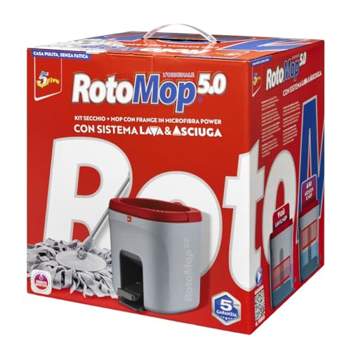 Rotomop 5.0 Kit Secchio + Mop Con Frange In Microfibra Power Con Sistema Lava & Asciuga