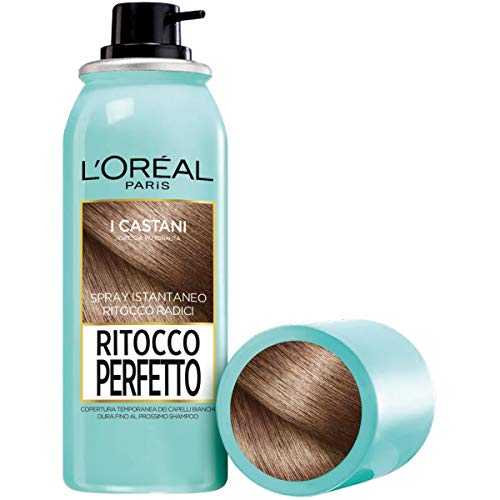 L'Oréal Paris Spray Ritocco Perfetto, Spray Istantaneo Per Radici E Capelli Bianchi, Durata Fino A 1 Shampoo, Colore: Castano, 75 Ml