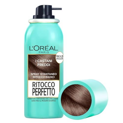 L'Oréal Paris Spray Ritocco Perfetto, Spray Istantaneo Per Radici E Capelli Bianchi, Durata Fino A 1 Shampoo, Colore: Castano Freddo, 75 Ml