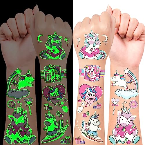 Leadteam Unicorno Tatuaggi Per Bambini, 70 Luminosi Tatuaggi Temporanei Unicorno Bambina Per Bambini Ragazze, Tatuaggi Finti Stickers Bambini Gadget U