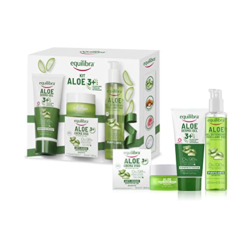 Equilibra Viso, Kit Aloe 3+, Aloe Dermo-Gel 3+ Dermoprotettivo Plus, Aloe Crema Viso Anti-Rughe Effetto Filler, Aloe Gel Detergente Micellare Viso Pur