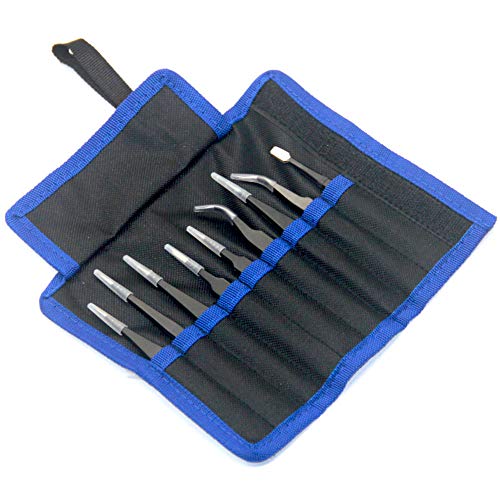 9 Pezzi Tweezers Set Esd Anti-Static Pinzette Repair Tool Kit Con Borsa Per Computer/Mobile/Orologio Riparazione, Creazione Di Gioielli, Laboratorio E