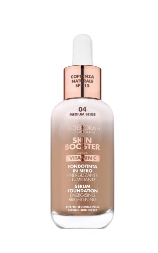 Deborah Milano - Skin Booster Fondotinta In Siero Spf 15, N.4 Medium Beige, Energizzante E Illuminante, Con Vitamina C, Effetto Naturale, Uniforma L'I