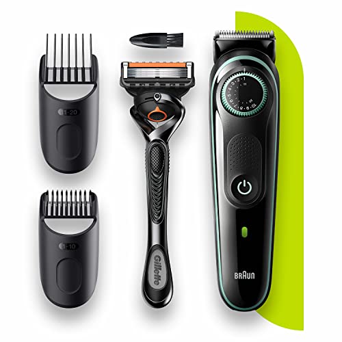 Braun Barba Trimmer 3 Bt3341, Tagliacapelli Per Uomo, Tagliaerba, Viso, Capelli, Lame Affidabili, 39 Impostazioni Di Lunghezza, Nero/Verde