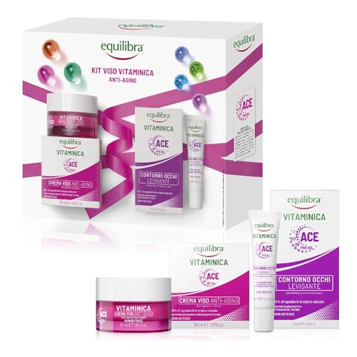Equilibra Viso, Kit Viso Vitaminica Anti-Aging, Cofanetto Con Crema Viso Anti-Aging, Contro I Segni Del Tempo, E Contorno Occhi Levigante, Riduce Bors
