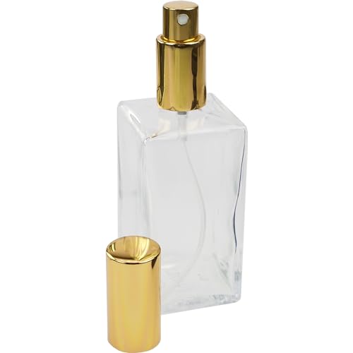 Atomizzatore Brand Fantasy Model Bottle In Vetro Trasparente, Quadrato, Con Pompa Di Atomizzatore + Tappo Dorato, Per 100 Ml