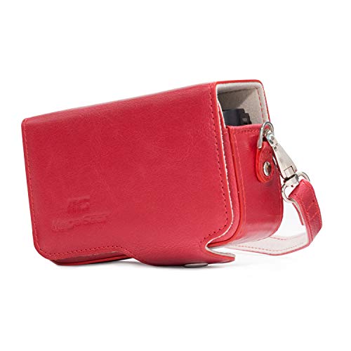 Megagear Mg1208 Sony Cyber-Shot Dsc-Hx99, Dsc-Hx95, Dsc-Hx90V, Dsc-Hx80, Dsc-Wx500 Custodia In Finta Pelle Per Fotocamera Con Tracolla Rosso