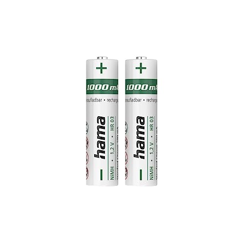 Hama | Batterie Ricaricabili (2 Batterie Aaa, Ricaricabili, 1000 Mah, Ricarica Rapida) Colore Bianco