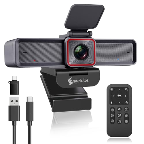 Angetube 4K Streaming Webcam Con Ai Tracking, Hdr, Ai Doppio Microfono Con Cancellazione Del Rumore, Modalità Specializzate Webcam Usb 3.0 Ideale Per