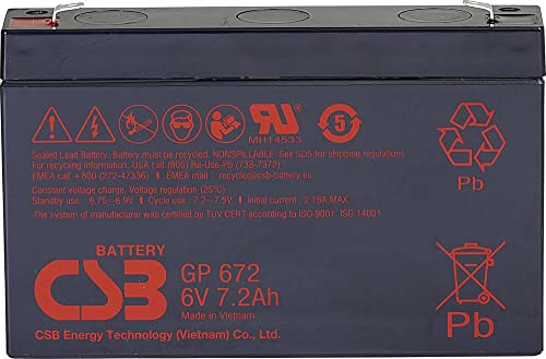 Csb Battery Gp 672 Standby Gp672F1 - Batteria Al Piombo 6 V, 7,2 Ah, Agm, 151 X 101 X 34