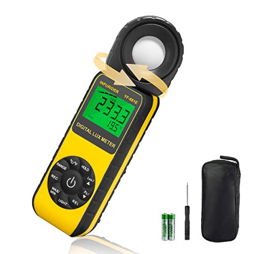 Infurider Luxmetro Digitale, Yf-881E Illuminatore Digitale 0,01~300,000 Lux Lcd Retroilluminato+Misurare Temperatura+Sensore Girevole 270° Per Fotogra