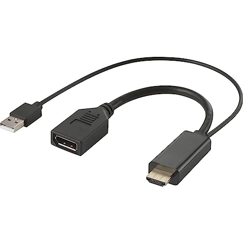 Renkforce Rf-4777274 Hdmi/Displayport Adattatore [1X Spina Hdmi, Spina A Usb 2.0-1X Presa Displayport] Nero Ultra H