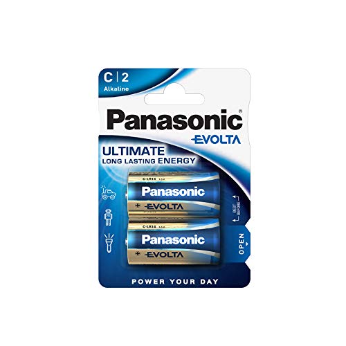 Panasonic Batteries Batterie Alcaline Panasonic Evolta C, Lr14, Confezione Da 2, 1.5V, Batteria Premium Con Energia Extra Di Lunga Durata, Batteria Al