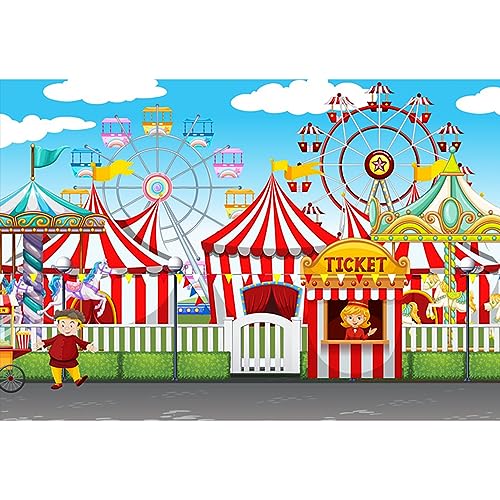 Yongfoto 3X2M Vinile Fondale Foto Circo Funfair Terreno Di Gioco Tende Biglietteria Giostra Ruota Panoramica Sfondo Fotografico Photo Booth Partito Ba
