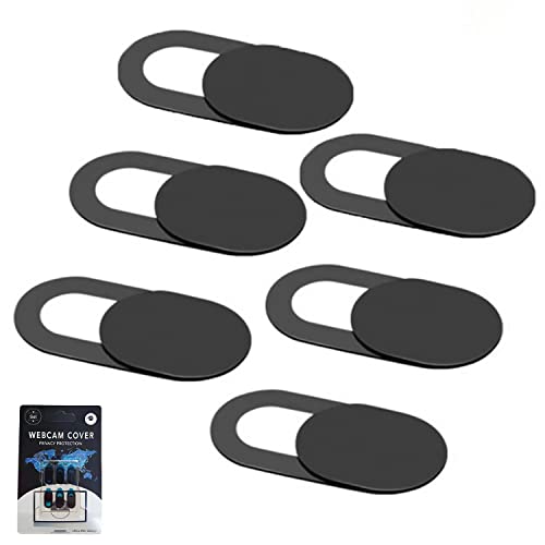 Aishtec Copri Webcam, Untra Sottile 0.7Mm Copertura Webcam Cover Slider Per Computer Portatile, Laptop, Pc, Tablet, Smartphones - 6 Pezzi (Nero)