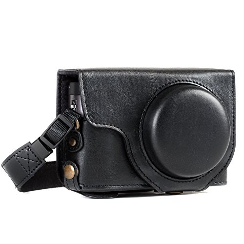Megagear Mg1258 Panasonic Lumix Dc-Tz95, Dc-Tz90 Ever Ready Custodia In Finta Pelle Per Fotocamera Con Tracolla Nero