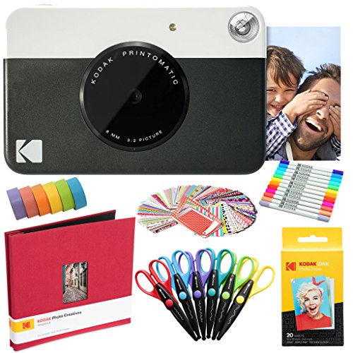 Kodak Printomatic Fotocamera Istantanea (Nero) Pacchetto Artistico + Carta Fotografica Zink (20 Fogli) E Altro