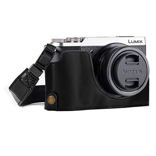 Megagear Panasonic Lumix Dmc-Gx85, Gx80 Ever Ready Custodia Metà Copertura In Finta Pelle Per Fotocamera Con Tracolla - Nero - Mg972