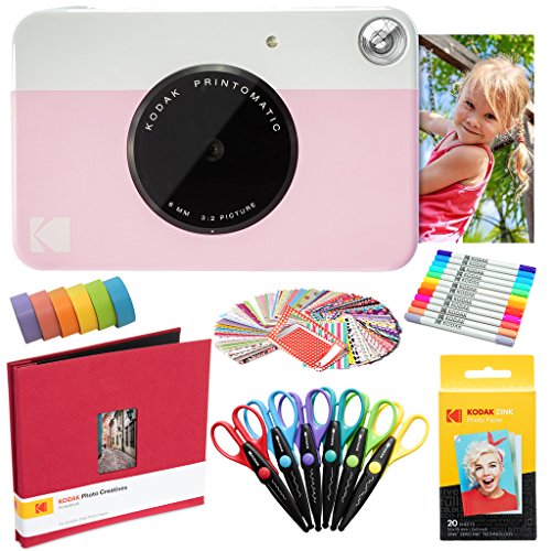 Kodak Printomatic - Kit Artistico Per Fotocamera Istantanea (Rosa) Con Carta Zincata (20 Fogli) + Album Di Ritagli + Pennarelli + Adesivi + Forbici +