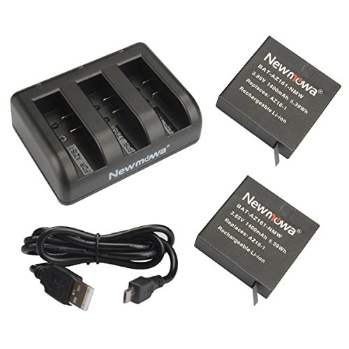 Newmowa Az16-1 Batteria Ricaricabile (Confezione Da 2) E Caricatore Rapido A 3 Canali Rapido Per Xiaomi Yi Az16-1, Az16-2 E Xiaomi Yi 4K, Yi 4K +, Yi