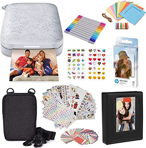 Hp Sprocket. Stampante Fotografica Istantanea Portatile 2X3 Pollici (Bianca) Kit: Zink 20 Pack, Album Fotografico, Custodia, Pennarelli, Set Di Adesiv