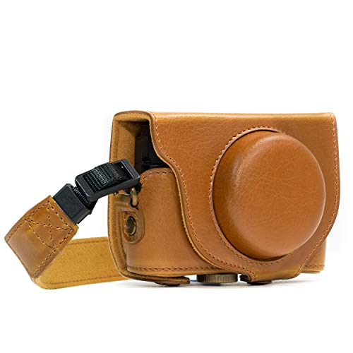 Megagear Mg598 Sony Cyber-Shot Dsc-Hx99, Dsc-Hx95, Dsc-Hx80, Dsc-Hx90V Ever Ready Custodia In Finta Pelle Per Fotocamera Con Tracolla - (Chiaro Marron