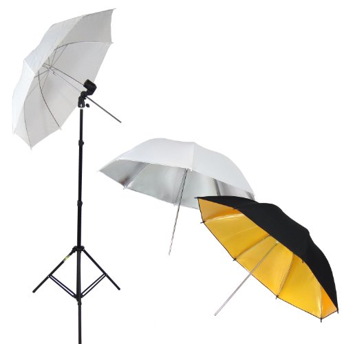 Dynasun W969S Kit Set Da Studio Professionale, Supporto Cavalletto Stativo, Portalampada, Ombrello Diffusore Bianco, Ombrello Riflettente Argento E Om