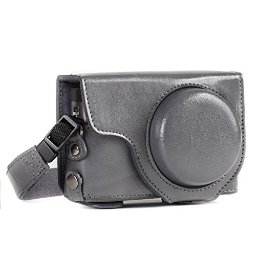 Megagear Mg1261 Panasonic Lumix Dc-Tz95, Dc-Tz90 Ever Ready Custodia In Finta Pelle Per Fotocamera Con Tracolla Grigio