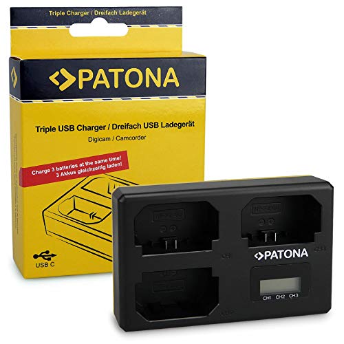 Patona Triple Caricabatteria (Cavo Usb-C) Per Np-Fz100 Batterie Compatibile Con Sony Alpha 9, 7 Iii, 7R Iii, 7Rm3