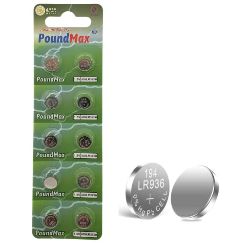 10X Ag9 (Lr45, Lr936, 394) 1,5 V - Poundmax Batterie Alcaline A Bottone | 1 Confezione Da 10