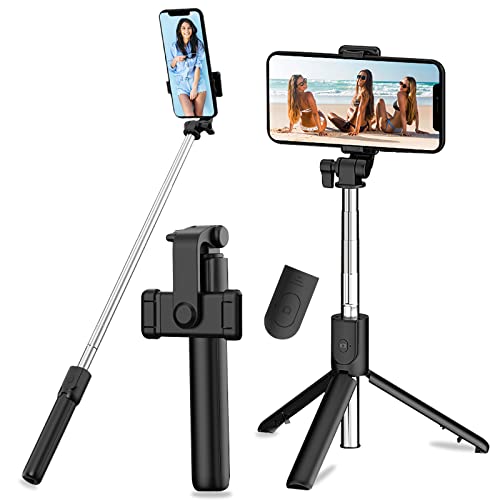Asta Selfie Treppiede 3 In 1 Asta Selfie Bluetooth, Selfie Stick Treppiede Bastone Selfie Bluetooth Estensibile Telescopico Monopiede Regolabile Con T