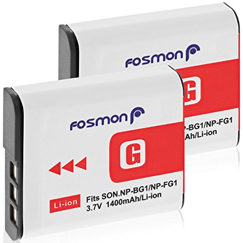 Fosmon 3.7V 1400Mah (Completamente Decodificato) Per Batteria Np-Fg1 / Np-Bg1 (2 Pacco), Design Per Sony Cyber-Shot Fotocamera Digitale W Series E Alt