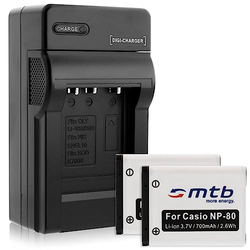 2 Batterie + Caricabatteria (Auto/Corrente) Per Casio Np-80, Exilim S6 S7 S8 Z1 Z2 Z16 Z28 Z32.. Zs5..