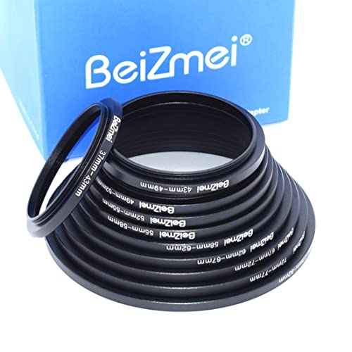 Set 10 Anelli Adattatori Step-Up Realizzati In Anodizzato Alluminio (Di Metallo),Include:37-43Mm,43-49Mm,49-52Mm,52-55Mm,55-58Mm,58-62Mm,62-67Mm,67-72