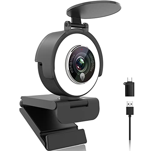 Angetube Webcam 1080P Con Luce Anulare Per Lo Streaming: Webcam Usb 60Fps Con Microfono-Hdr-Enabled-Hd Auto Light Correction Web Cam Con Fov Regolabil