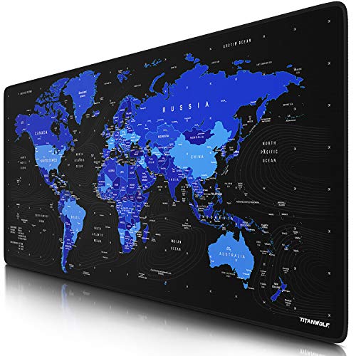 Titanwolf - Xxl Tappetino Per Mouse Da Gioco - Mousepad Gaming 900 X 400Mm – Idrorepellente -Base In Gomma Antiscivolo – Mod. Global Blue
