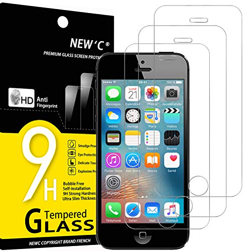 New'C 3 Pezzi, Vetro Temperato Per Iphone 5, Iphone 5S, Iphone 5C, Pellicola Prottetiva Anti Graffio, Anti-Impronte, Senza Bolle, Durezza 9H, 0,33Mm U