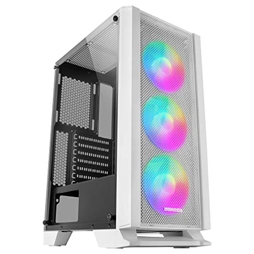 Marsgaming Mars Gaming Mc-C Bianco Case Pc Atx, Pannello Frontal Metal-Mesh, Vetro Temperato, 3 Ventole Aanteriori Frgb 120Mm