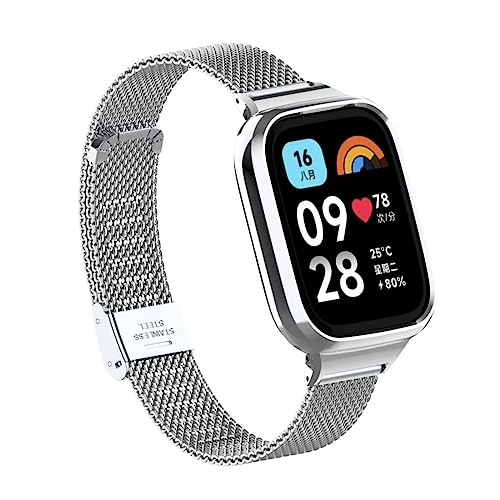 Giopuey Cinturini Compatibile Con Redmi Watch 3 Active, Cinturino In Acciaio Inossidabile Intrecciato [Resistente All'Usura] - Silver