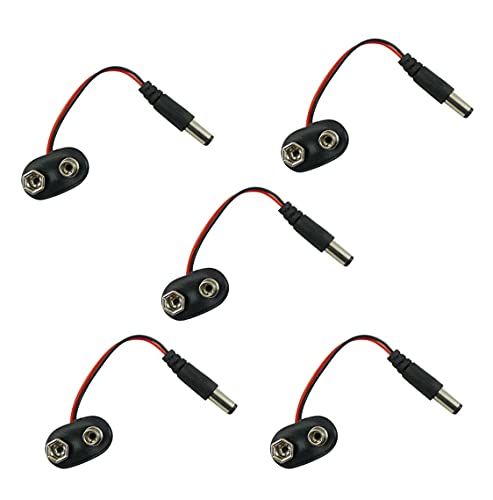 Aihasd 5Pcs 10Cm Dc 9V Batteria Cavo Connettore Clip Con 2,1 X 5,5 Mm Maschio Dc Plug Power T Tipo