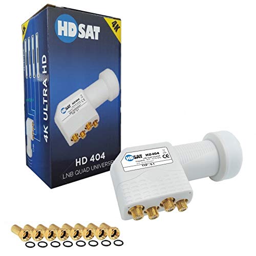 Hdsat Hd404 Lnb Quad Full Hd 4K Testa Parabola 4 Uscite 0,1Db + 8 Spine F